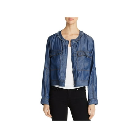 Donna Karan Womens Chambray Raw-Hem Button-Down Top