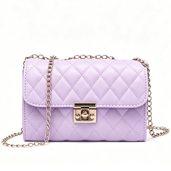REMANLAND Women's Crossbody Chain Strap Small Flap Mini Quilted Satin Messenger Shoulder Bag, Purple
