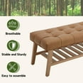 thumbnail image 3 of Entryway Shoe  Storage Benches with Upholstered Button Tufted Seat and Open Slatted Shelf PU Leather Ottoman  for Hallway Living Room Bedroom End of Bed, Brown, 3 of 8
