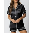 thumbnail image 5 of SOMER 2 Piece Pajama Set For Women Silk Satin Lounge Pjs Shorts Matching Summer Sleepwear Button Down Shirt Shorts Black., 5 of 6