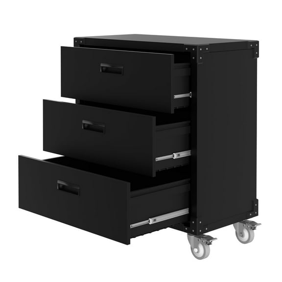 Garvee 3 Drawer File Cabinet, Heavy Duty Metal Wide Filing Organization Cabinet with Wheels for Home, Office Black