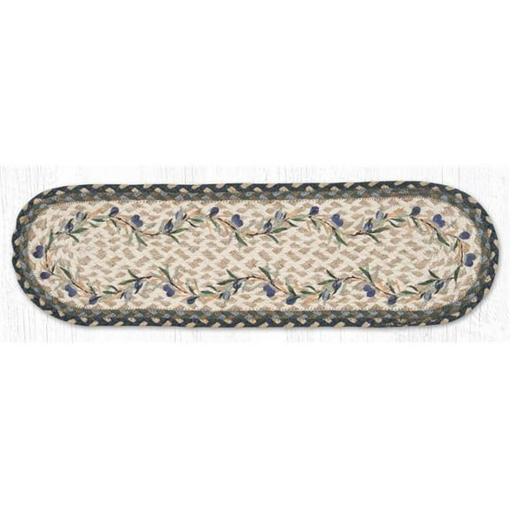 Earth Rug 49-ST503OB 27 x 8.25 in. ST-OP-503 Olive Border Braided Oval Stair Tread Mat, Multi Color