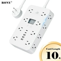 RONY 16-Outlet 5 USB Port Surge Protector Power Strip, 3-Sided Plug Outlet Extender with 10ft Long Extension Cord, White