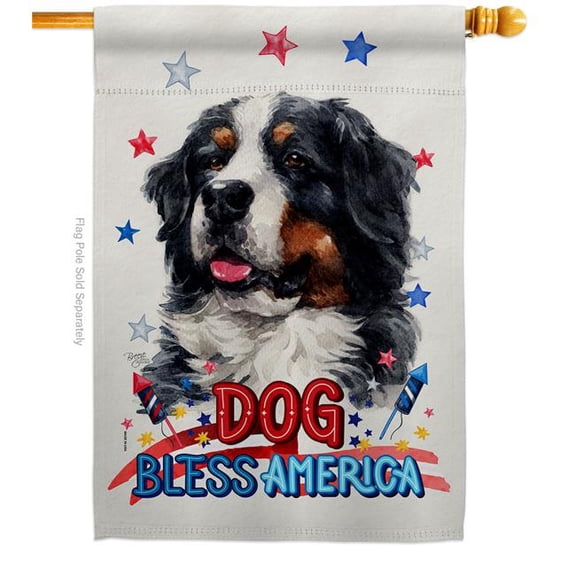 Breeze Decor H120147-BO Patriotic Bernese Cattle Animals Dog 28 x 40 in. Double-Sided Decorative Vertical House Flag for Decoration Banner Garden Yard Gift