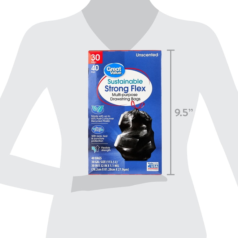 Great Value Sustainable Strong Flex Multi-Purpose Drawstring Bags, 30 Gallon photo 6