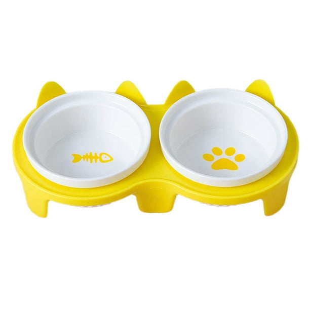 Ceramic Cat Bowls,Double Bowls for Food and Water, Elevated Ceramic Cat