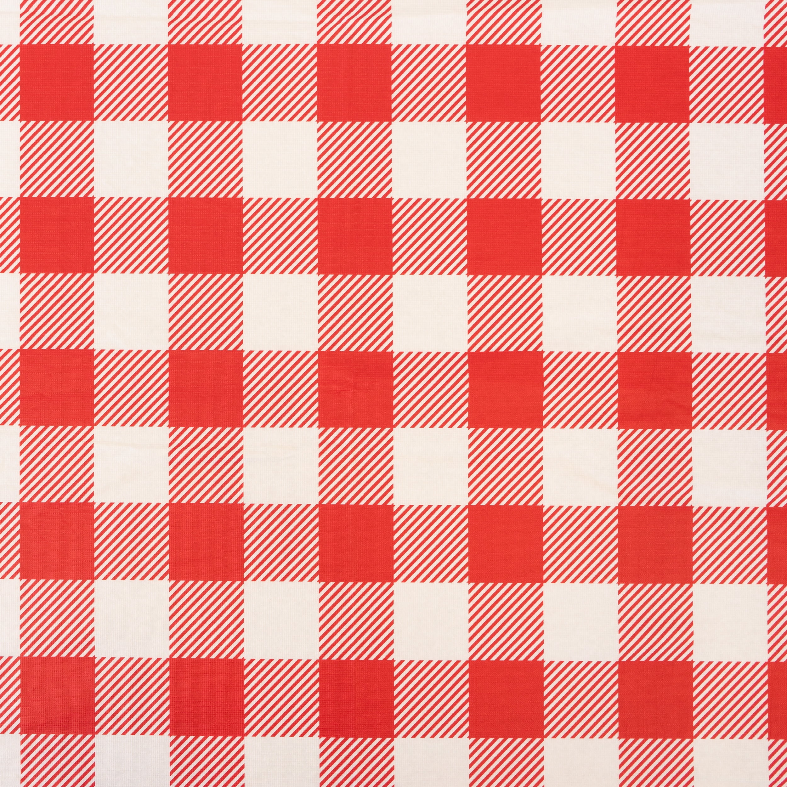 Waverly Inspirations Rectangular Elastic Fitted Table Cover Waterproof Vinyl Tablecloth With Flannel Backing, 6Ft Table, 72" x 30", Gingham Red, 1 PK