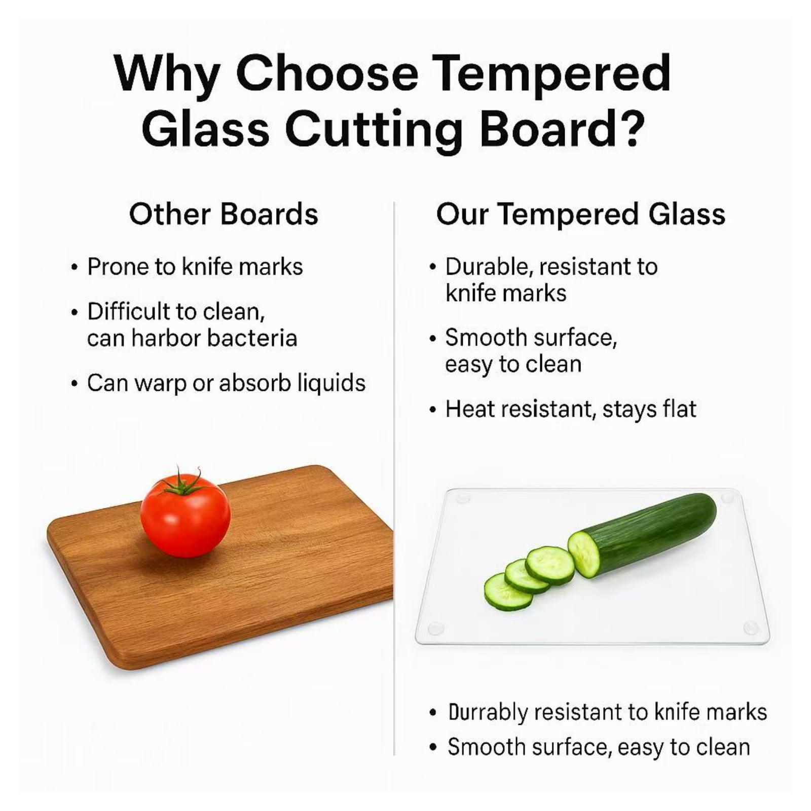 Set of 4 Tempered Glass Cutting Boards for Kitchen, Clear Non-Slip Chopping Boards with Rubber Feet, Heat-Resistant Shatterproof Countertop Protector, 2 Sizes (16"x12" & 12"x8")