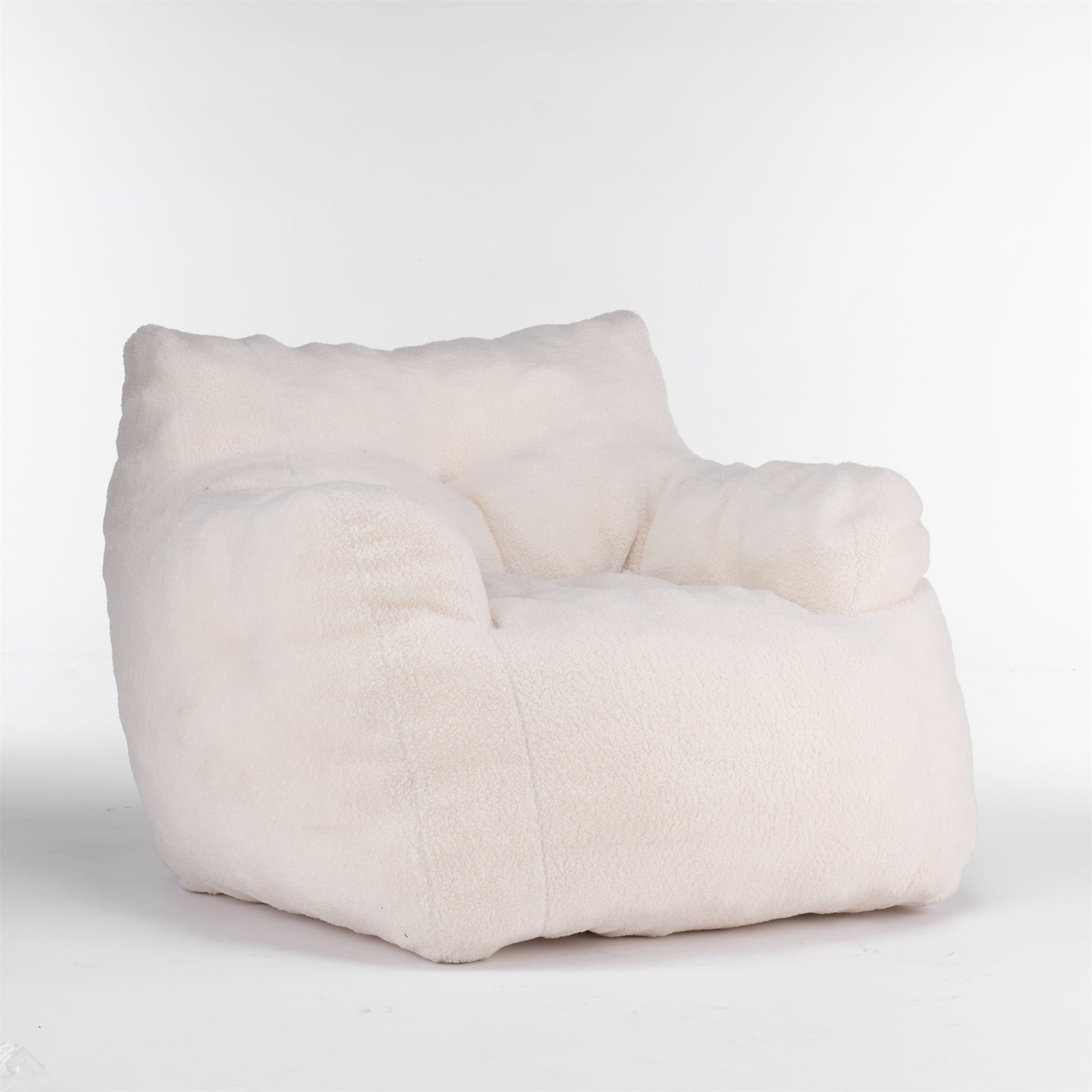 Bellemave Modern Bean Bag Chair for Kids and Adults Teddy Fabric Upholstered Soft Sofa Chair Foam Filled Bean Bag Chair Comfortable Couch for Living Room, Bedroom, Ivory White
