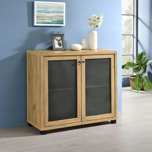 Mchale Accent Cabinet with Two Mesh Doors Golden Oak
