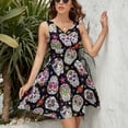 thumbnail image 3 of Sugar Skull Roses Designs Women's Tank Dress V Neck Sleeveless Summer Sundress, 3 of 7