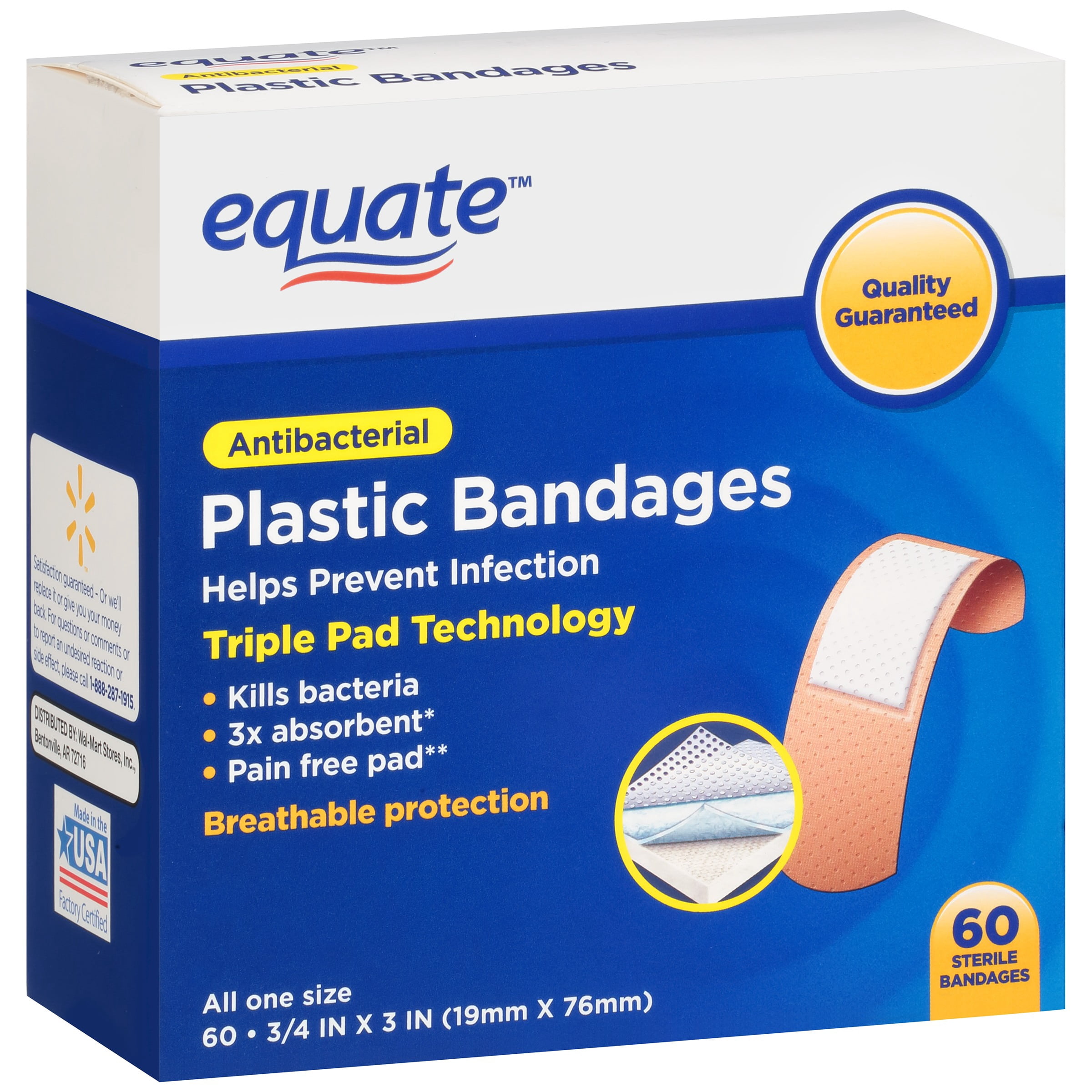 Equate Antibacterial Plastic Bandages 60 ct Box