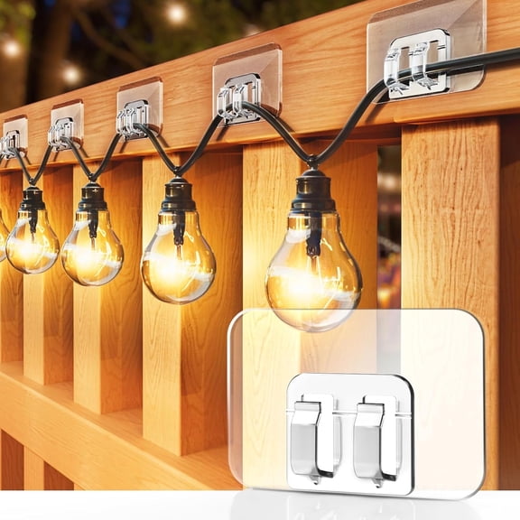 Vetpw Hooks for Outdoor String Lights - 100 Pack with Adhesive Strips - No Damage, No Tools, No Holes, Waterproof and UV-Resistant, Perfect for Festival and Patio Decor