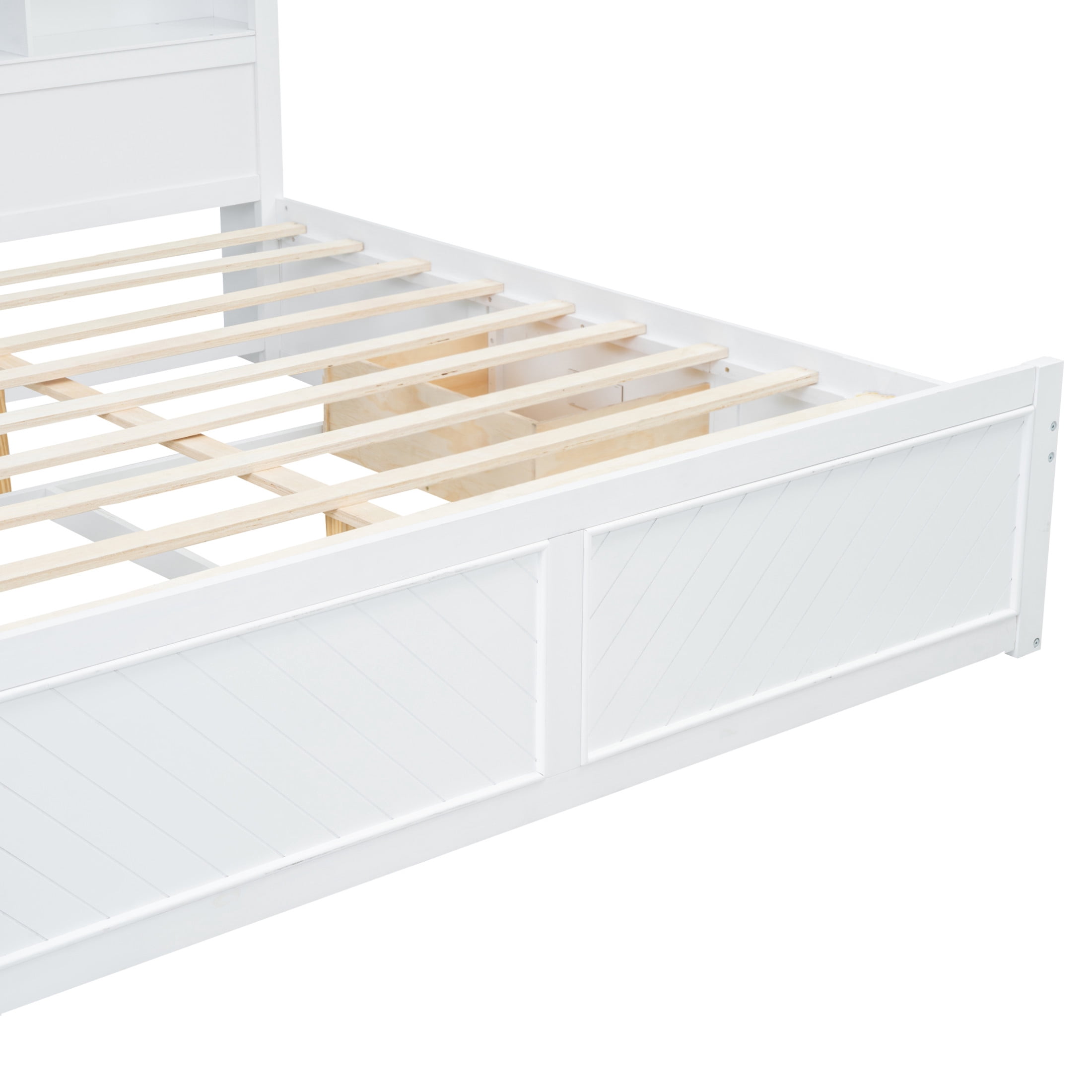 Noble House King Size Wood Platform Bed with 6 Shelf Storage Headboard, USB Ports and Integrated Drawers, White