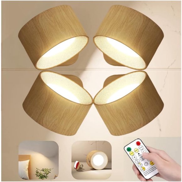 Lights of Sweden Lampes Murales - Lampe Murale Infinie - 3 Températures de Couleur & 3 Niveaux de Luminosité & Boule Magnétique Rotative à 360° pour Décoration de Lecture de Chevet de Chambre (Bois -4)
