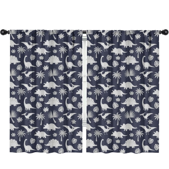 Blackout Kids Curtains,Dinosaur and Palm Navy Blue Pattern Children's Insulated Curtains Set Of 2,Bedroom Essentials,Toddler Room Decor 52"x84"