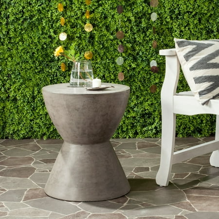 Safavieh Athena Outdoor Modern Concrete Round Accent Table - Dark Grey