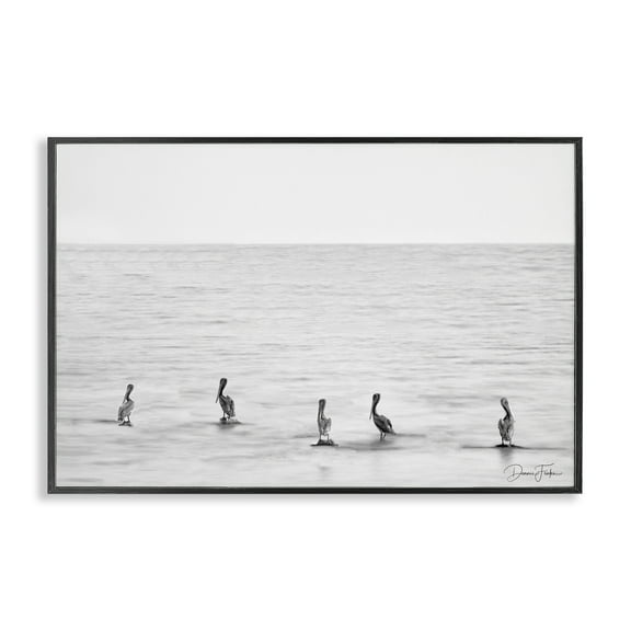 Stupell Industries Pelicans on Shore Landscape Photography Black Framed Art Print Wall Art, 18 x 12