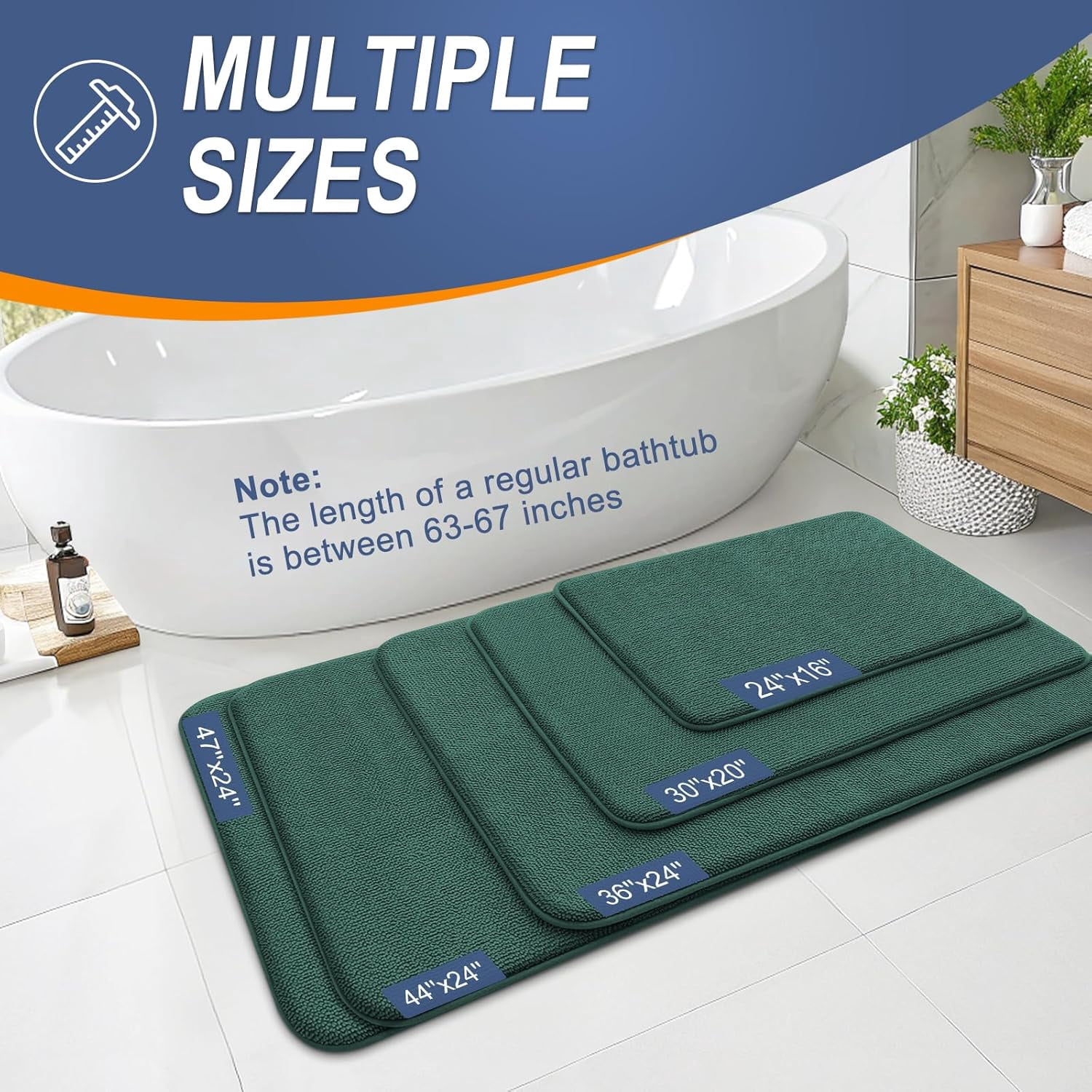 Thick Memory Foam Bath Mat Rug 24x16, Extra Soft Absorbent Bathroom Rug, Quick Dry Bath Mats, Non-Slip, Machine Washable Carpet for Bathroom, Tub and Shower, Home Decor Accessories, Beige