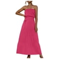 thumbnail image 2 of Off Shoulder Strapless Sleeveless Dress Solid Color Summer Party Coverup Flowy Maxi Dress Hot Pink Size XL, 2 of 9