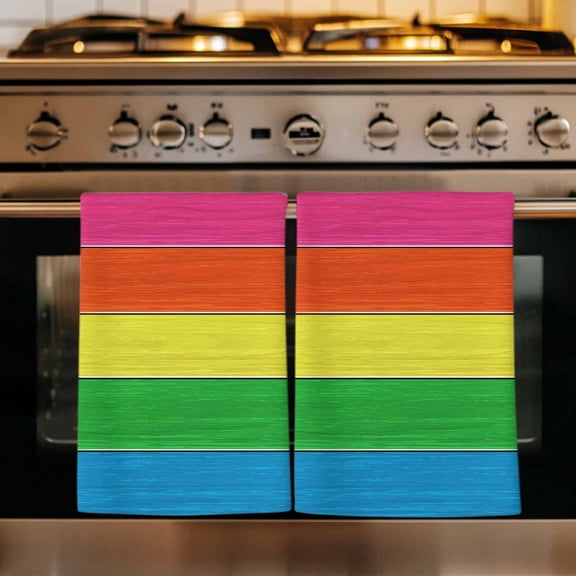 Colorful Wooden Grain Kitchen Towels Set of 4, Farmhouse Vintage Country Gradient Absorbent Dish Towels for Kitchen, Microfiber Hand Towel, Quick Drying Tea Towel for Cleaning Decorative Dishcloths