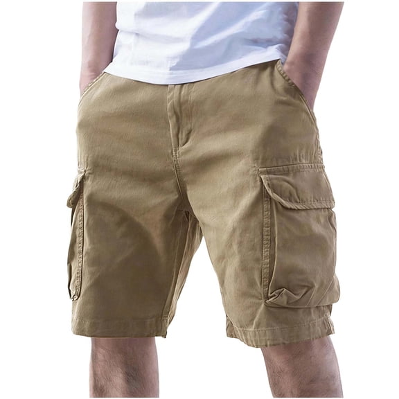 Cargo Shorts for Men Elastic Waist Drawstring Wide Leg Shorts with Multi Pocket Casual Versatile Cargo Shorts,Khaki,L