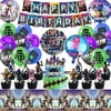 104 Pcs Fortnite Party Supplies Birthday Decorations for Gaming Fans with Banners, Foil Balloons, Latex Balloons, Cake Toppers, Cupcake Toppers, Tablecloths, Stickers