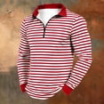 thumbnail image 2 of Men'S T Shirts Striped Zip Collar Casual Long Sleeve Spring Fall Business Casual Top Red XL, 2 of 3