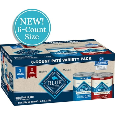 Blue Buffalo Homestyle Recipe Chicken & Beef Pate Wet Dog Food Variety Pack for Adult Dogs, Whole Grain, 12.5 oz....