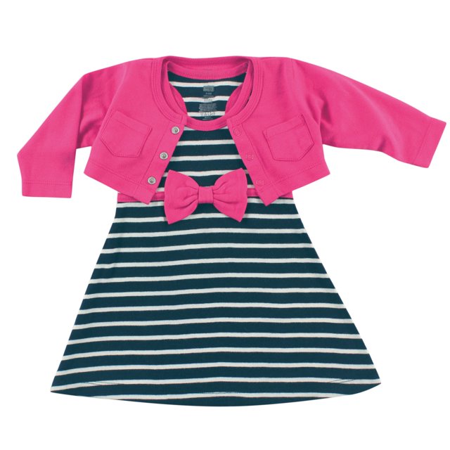 Hudson Baby - Conjunto De Vestido Y Cárdigan De Algodón Para Niña, Color Azul Marino, 6-9 Meses