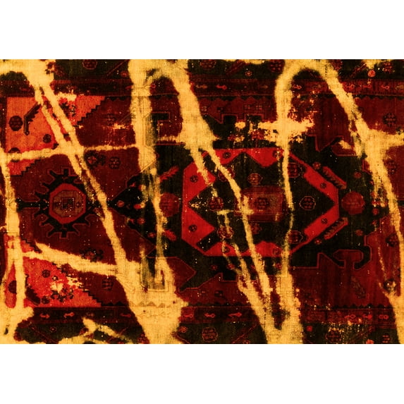 Ahgly Company Machine Washable Indoor Rectangle Abstract Yellow Modern Area Rugs, 8' x 12'