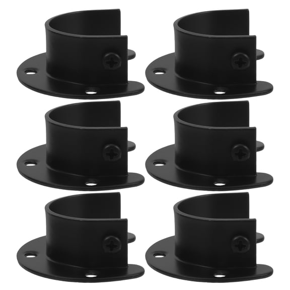 ETEREAUTY 6-Pack Heavy Duty Stainless Steel Closet Rod Flange Brackets, U-Shaped Design with Black Finish