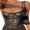 Black, variant on Douhoow Women PU Leather Crop Top Punk Sleeveless Strap Camisole Clubwear Summer Slim Vest