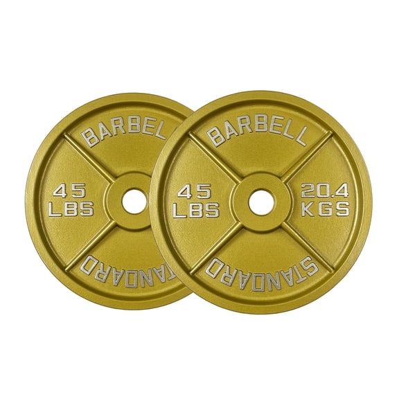 45LB Gold Olympic Steel Plate Pair - 2 Inch Barbell Standard 45 Pound Weights in Premium Gold Finish
