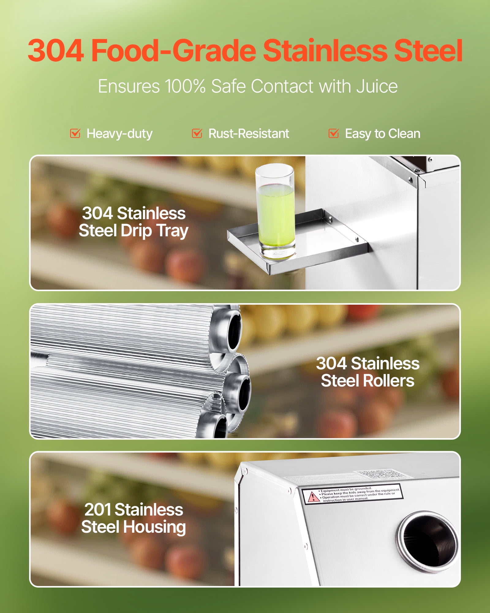 VEVOR Commercial Sugar Cane Juicer,800W Electric Sugarcane Juicer Machine with 661LBS/H High Output,3 Stainless Steel Rollers,Sugar Cane Press Juice Extractor Squeezer on Wheels for Home/Commercial