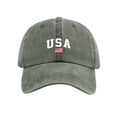 thumbnail image 3 of Women's Vintage Washed Baseball Cap, USA Flag Print Adjustable Trucker Hat, Retro Ponytail Sun Hat for Daily, Outdoor Activities, and Patriotic Style Blackish Green, 3 of 5