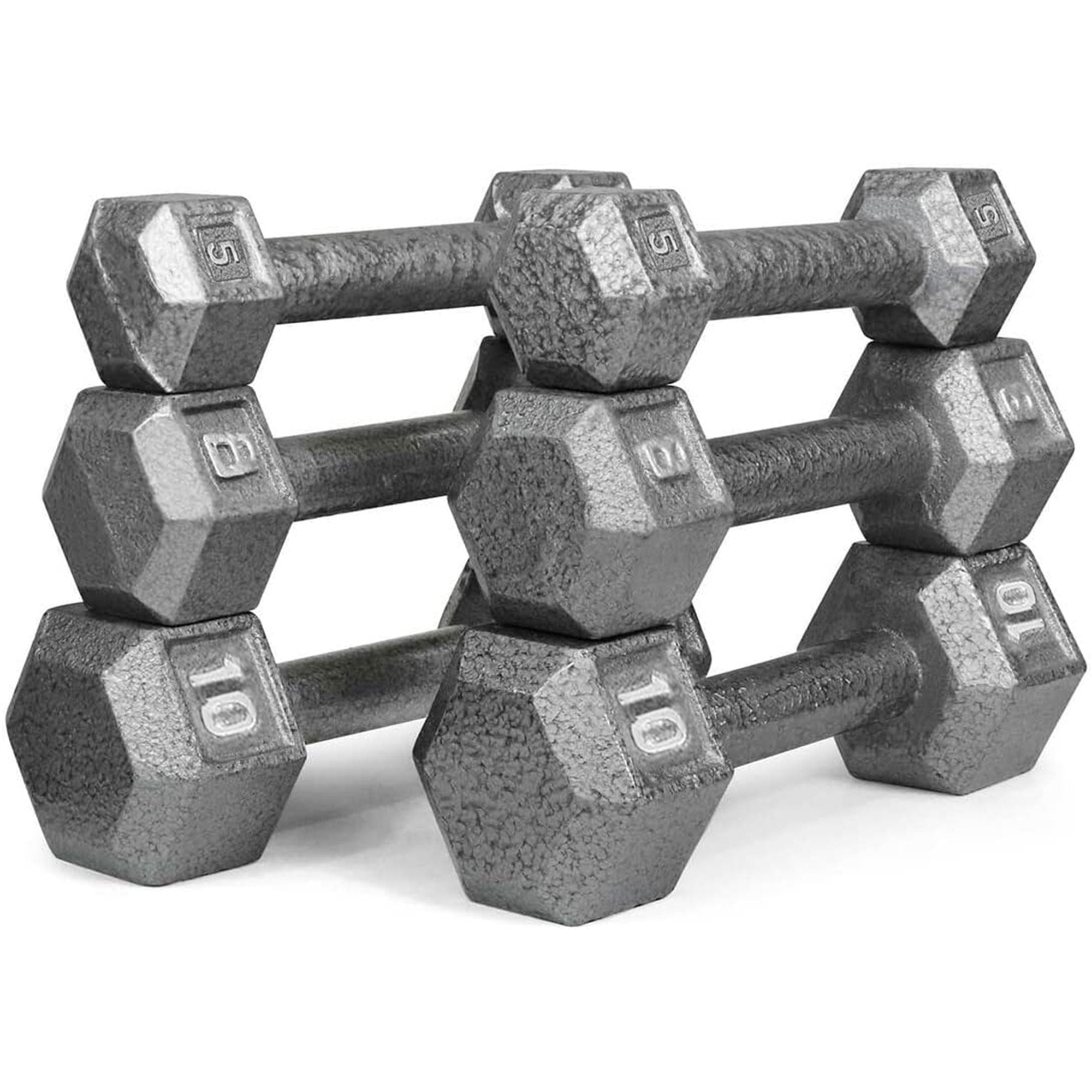 HolaHatha 5, 8, 10, 12 and 15 lb Cast Iron Dumbbell Weight Set with Rack