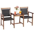 thumbnail image 2 of Costway 2-Seat Patio Rattan Bench Acacia Wood Frame Table W/Umbrella Hole Deck, 2 of 10