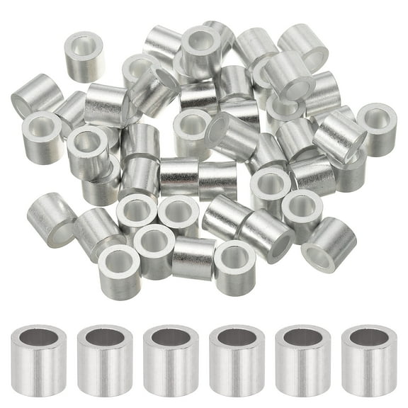 Uxcell 1/4"(6mm) Aluminum Crimping Loop Sleeve, Wire Rope Stop Sleeve Round Crimp Ferrules for Wire Rope and Cable Ferrule, Silver 50Pcs
