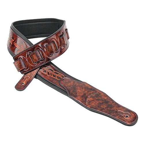 Walker and Williams GB-133 Chestnut Brown Feather Pattern Padded Guitar Strap