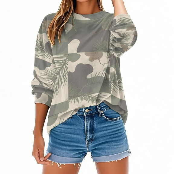 Hvot&aat Autumn Hunting Tree Camo Pattern Women's Casual Pullover Round Neck Long Sleeve Sweatshirts
