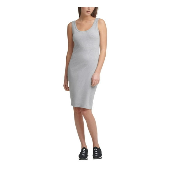 DKNY SPORT Womens Gray Stretch Sleeveless Scoop Neck Knee Length Body Con Dress S