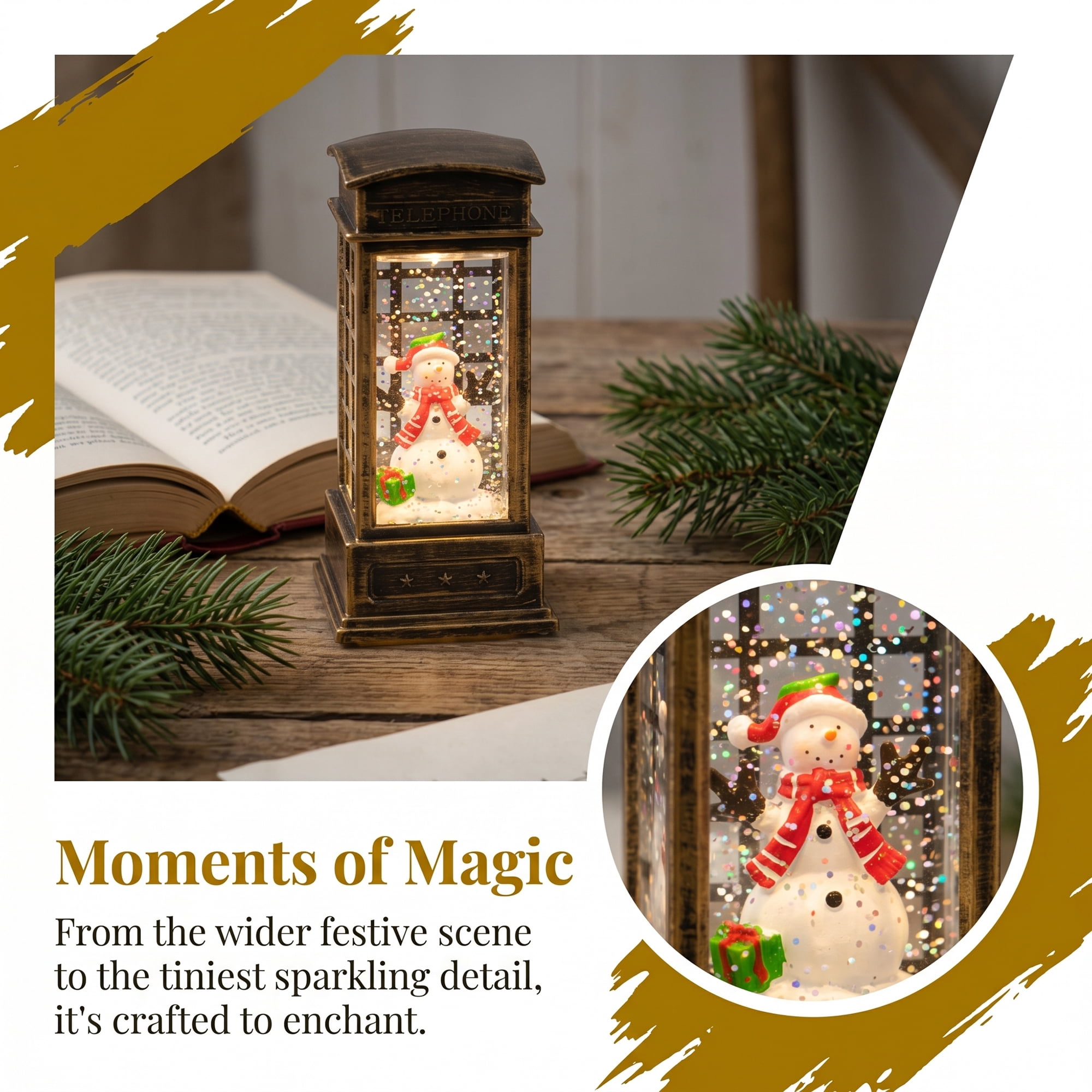 Unique Bargains Christmas Light Up Crystal Ball Mini LED Glitter Sphere Orb Brown Style J