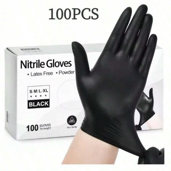 Size L  Nitrile Disposable Gloves-Latex Free, Non Rubber Gloves For Cleaning, Cooking, Food Prepping, Professional Protective Gloves，(Black/5 Mil/100-Ct Box)