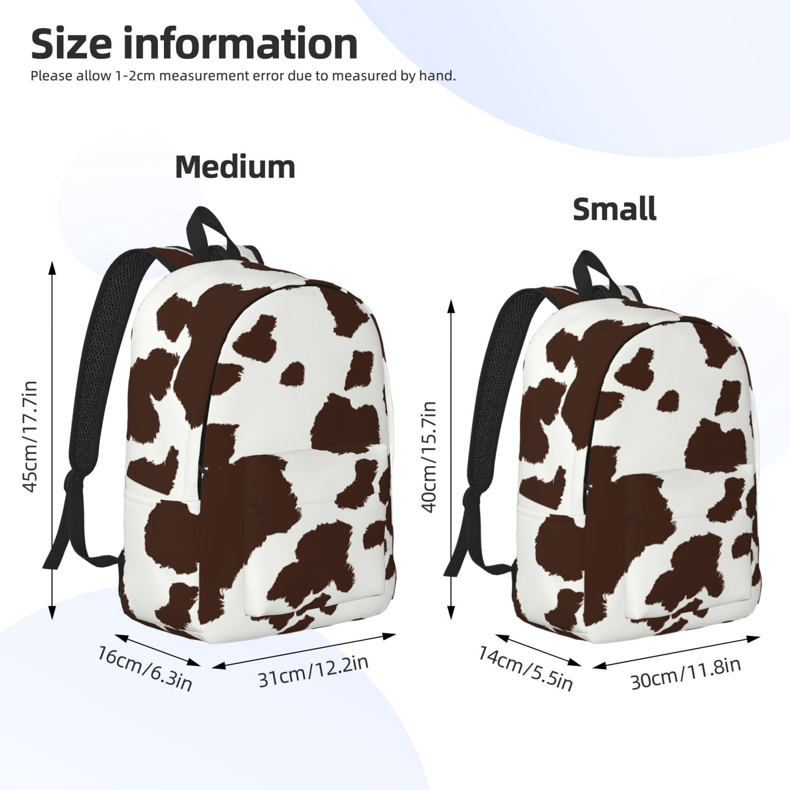 Vsdgher Brown Cow Print Canvas Backpack Travel Rucksack Unisex Knapsack 15.7/17.7Inch Laptop Backpack for Work,College -Small