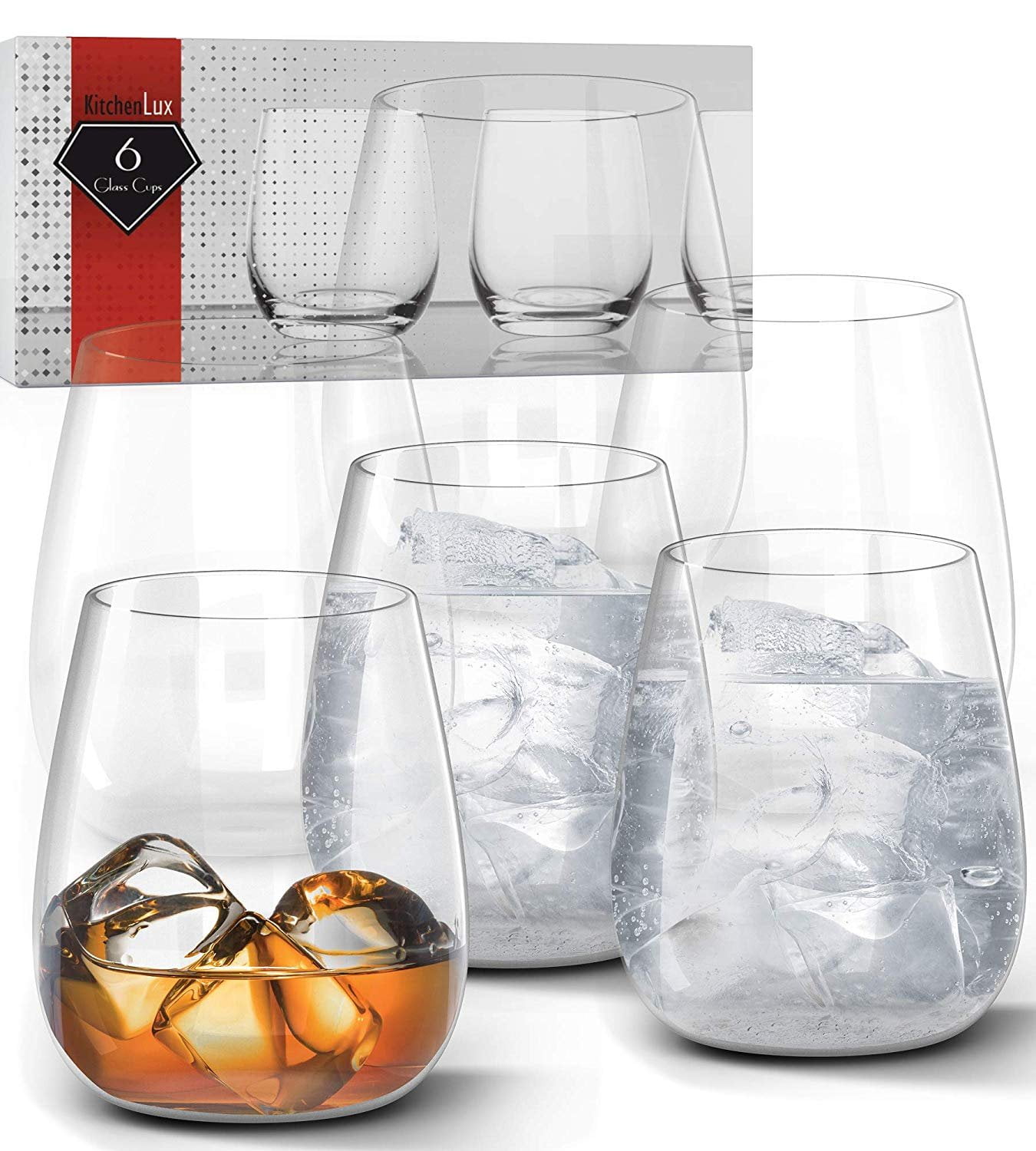 12oz Whiskey Tumbler Glasses Set of 6 Premium Clear Glass Scotch
