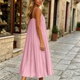 thumbnail image 6 of ClodeEU Women's Spaghetti Strap Pleated Midi Dress,Casual Loose Fit Flowy Summer Sundress Pink,Women's Plus M, 6 of 7