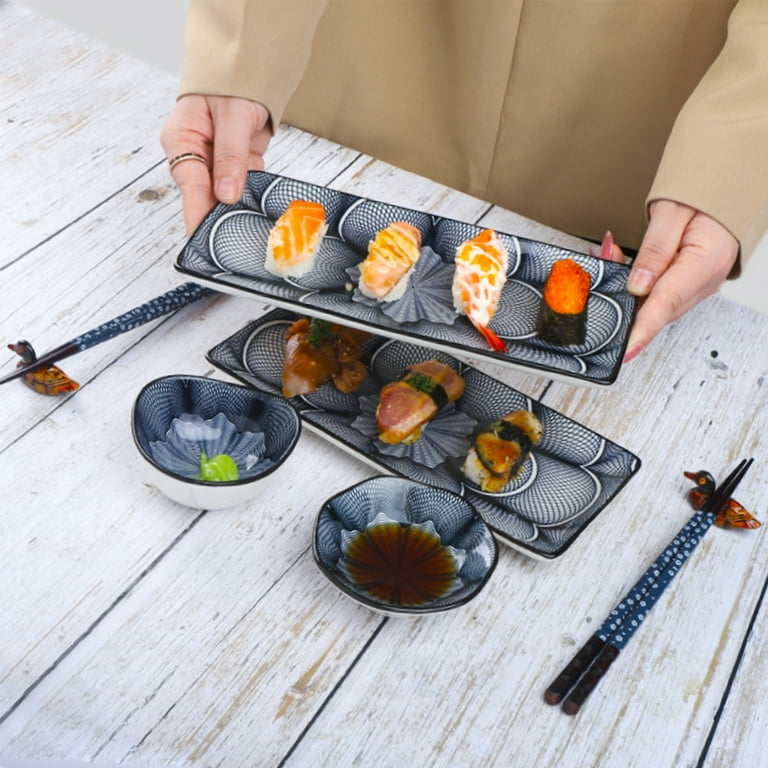 Artcome 10 Pcs Japanese Style Ceramic Sushi Plate Dinnerware Set for  Wedding Housewarming - 2 Sushi Plates, 2 Sauce Dishes, 2 Snack Bowl, 2  Pairs of Chopsticks, 2 Chopsticks Holders 