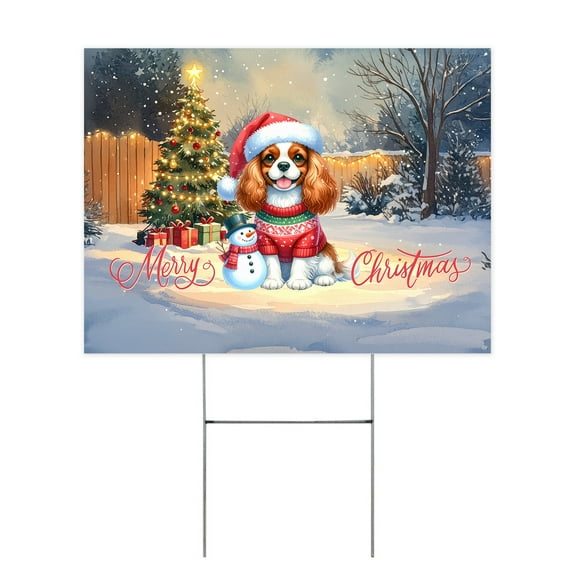 Merry Christmas Woofmas Xmas Noel Cavalier King Charles Spaniel Santa Snowman Yard Sign Dog Lover Gifts Outdoor Home Lawn Garden Porch Decor - 13016