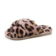 thumbnail image 1 of Womens Cross Band Soft Leopard Plush Slippers Furry Slippers Open Toe Shoes Slides for Indoor Outdoor, 1 of 6